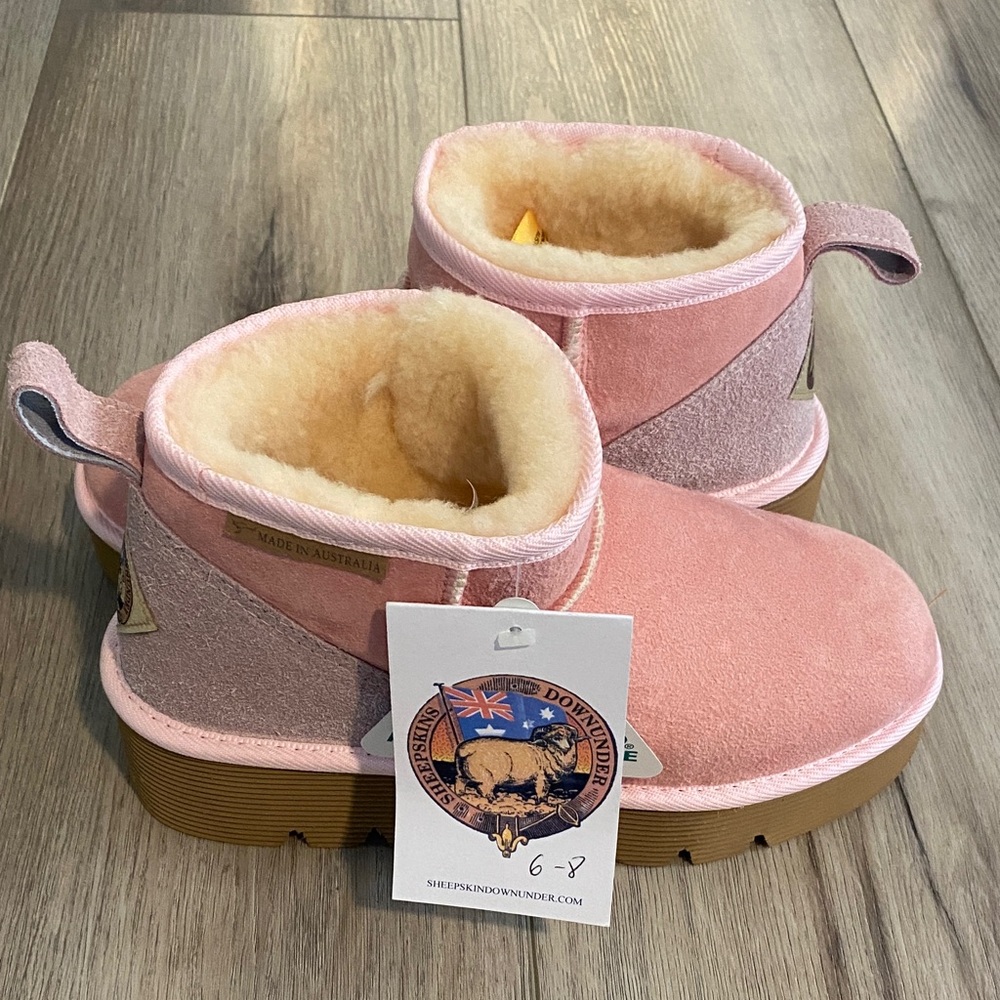 Mud Australia Pink Suede Shearling Ankle Boots